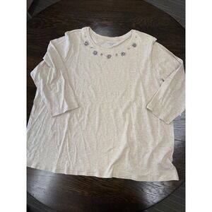 laura scott top 3x 3/4 Sleeve Embellished Tee Natural- NWT